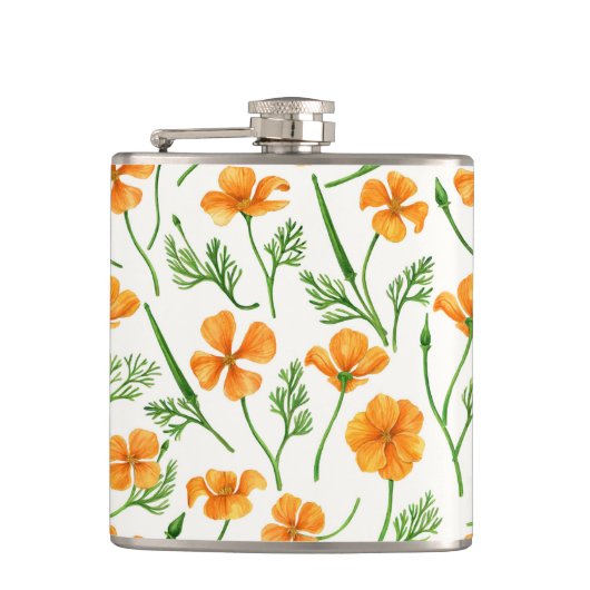 California Pappi, sommerliche Blume, Orange Flachmann (Vorderseite)