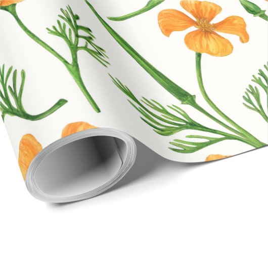 California Pappi, sommerliche Blume, Orange Geschenkpapier (Rolleneckpunkt)