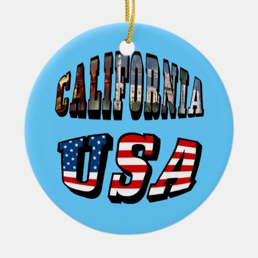 California Picture and USA Flag Text Keramik Ornament (Vorne)
