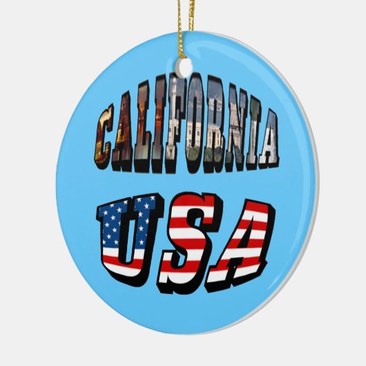 California Picture and USA Flag Text Keramik Ornament (Links)