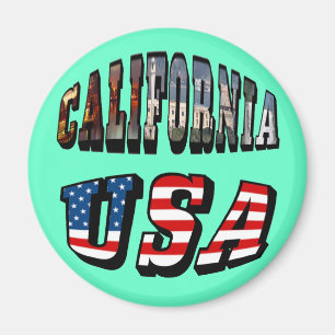 California Picture and USA Flag Text Magnet