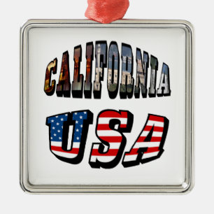 California Picture and USA Flag Text Ornament Aus Metall