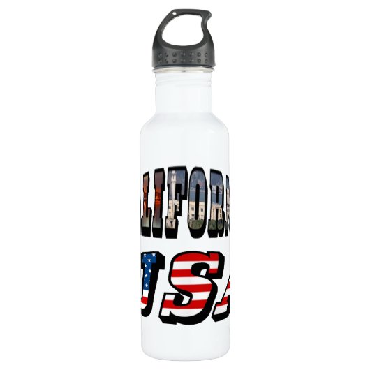 California Picture and USA Flag Text Trinkflasche (Vorderseite)