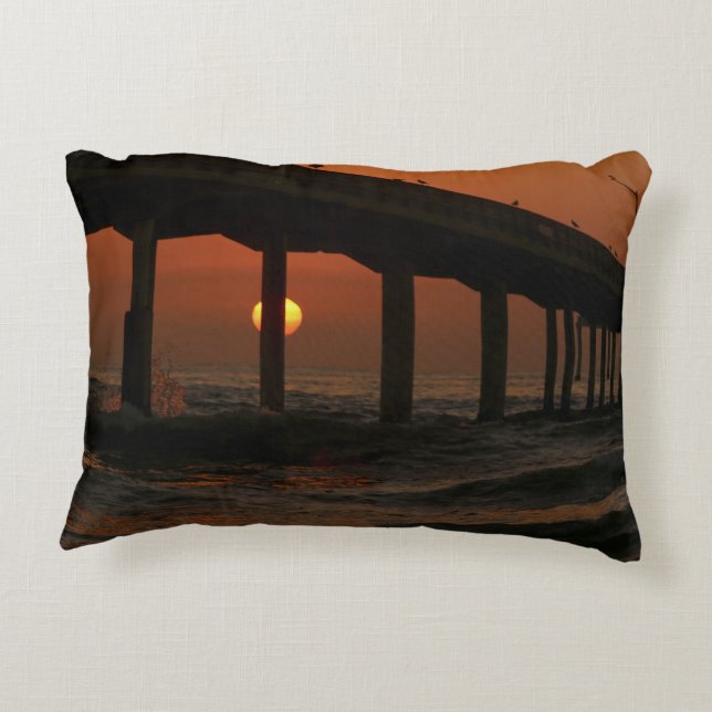 California Pier Ocean Sunset Round Pillow Dekokissen (Rückseite)