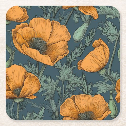 California Poppies Floral Coaster Rechteckiger Pappuntersetzer (Vorderseite)