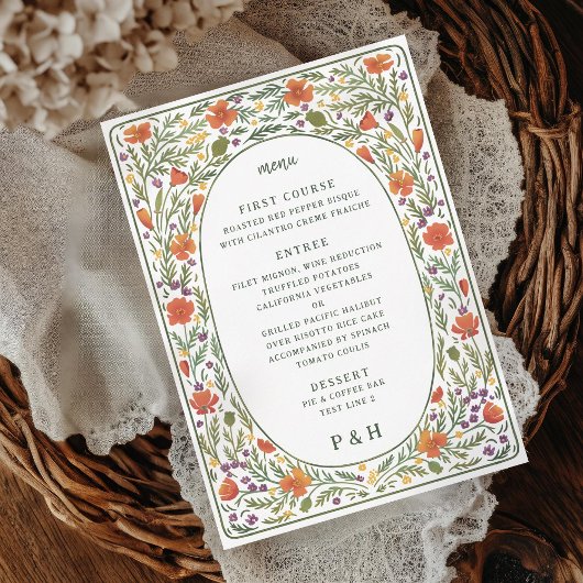 California Poppies Illustriert Dinner Menu Card Einladung