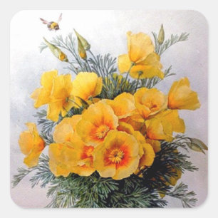 "California Poppies" von Paul de Longpre - Aufkleb Quadratischer Aufkleber