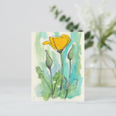 California Poppy Blume Bloom Spring Green Postkarte (Stehend Vorderseite)