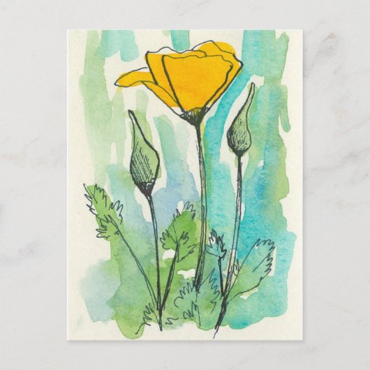 California Poppy Blume Bloom Spring Green Postkarte (Vorderseite)
