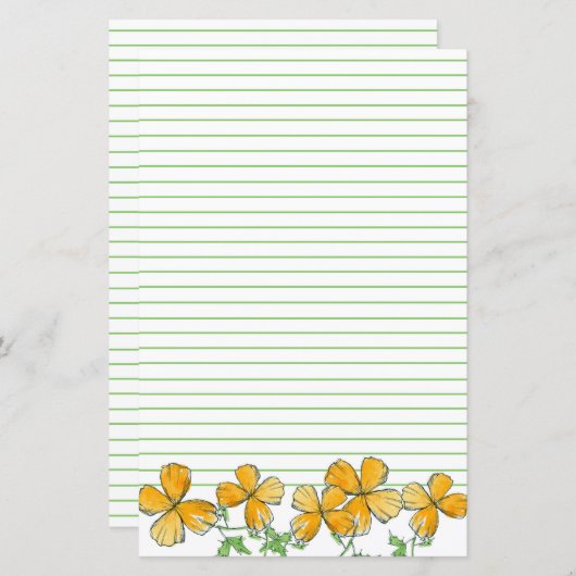 California Poppy Blume Orange Green Lined (Vorne/Hinten)