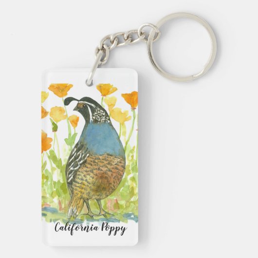 California Poppy Blume Quail Staat Bird Schlüsselanhänger (Rückseite)