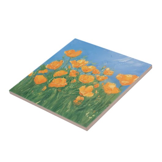 California Poppy Field Sky Impressionist Malerei Fliese (Seite)
