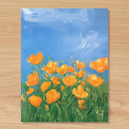 California Poppy Field Sky Impressionist Malerei Postkarte