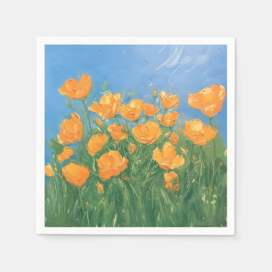 California Poppy Field Sky Impressionist Malerei Serviette (Vorderseite)