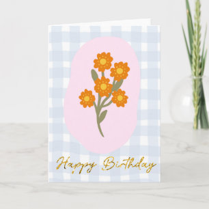 California Poppy Floral Birthday Gingham Sweet Karte