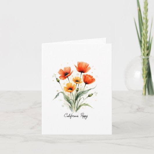 California Poppy Floral Blank Note Card (Vorderseite)