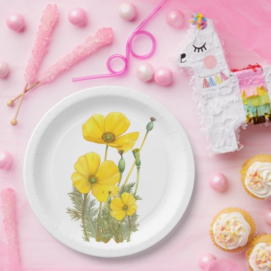 California Poppy Gelbe Blume Pappteller (Party)