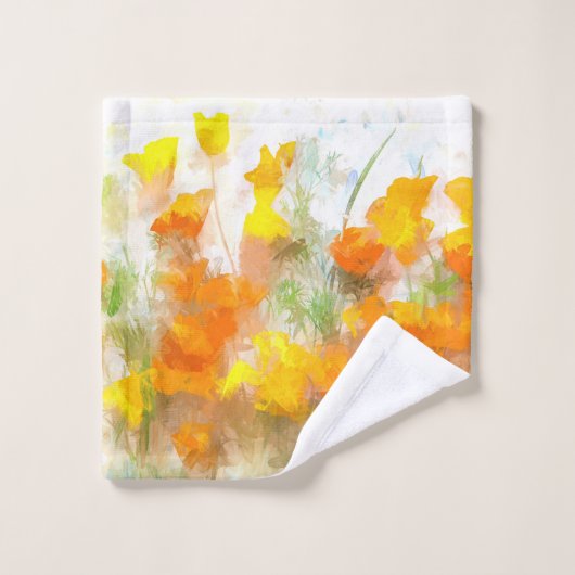 California Poppy Impressionistische Kunst Badhandtuch Set (Waschlappen)