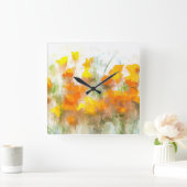 California Poppy Impressionistische Kunst Quadratische Wanduhr (Zuhause)