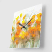 California Poppy Impressionistische Kunst Quadratische Wanduhr (Winkel)