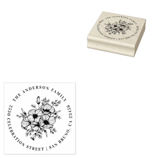 California Poppy | Individuelle Name und Rücksende Gummistempel (Stempel)