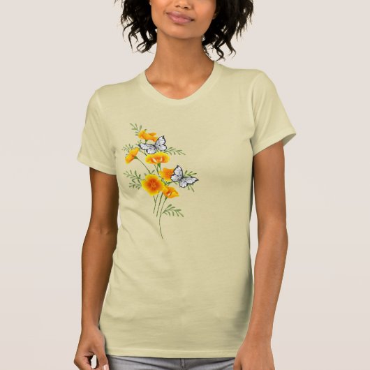 California Poppy mit Schmetterlingen T-Shirt (Vorderseite)