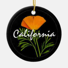 California Poppy on Black mit "California"-Text Keramik Ornament