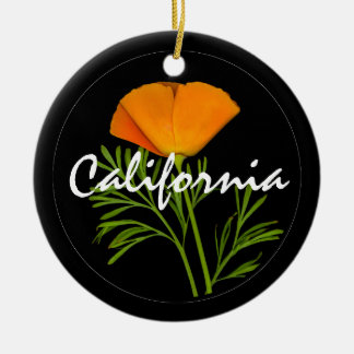 California Poppy on Black mit "California"-Text Keramik Ornament