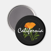 California Poppy on Black mit "California"-Text Magnet (Vorderseite/Rückseite)