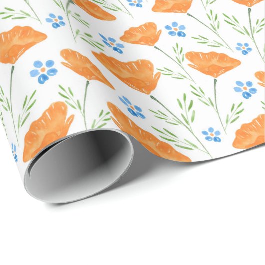 California Poppy Pattern Geschenkpapier (Rolleneckpunkt)