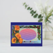 California Poppy Vintage Weihnachtsrahmen Feiertagspostkarte (Stehend Vorderseite)