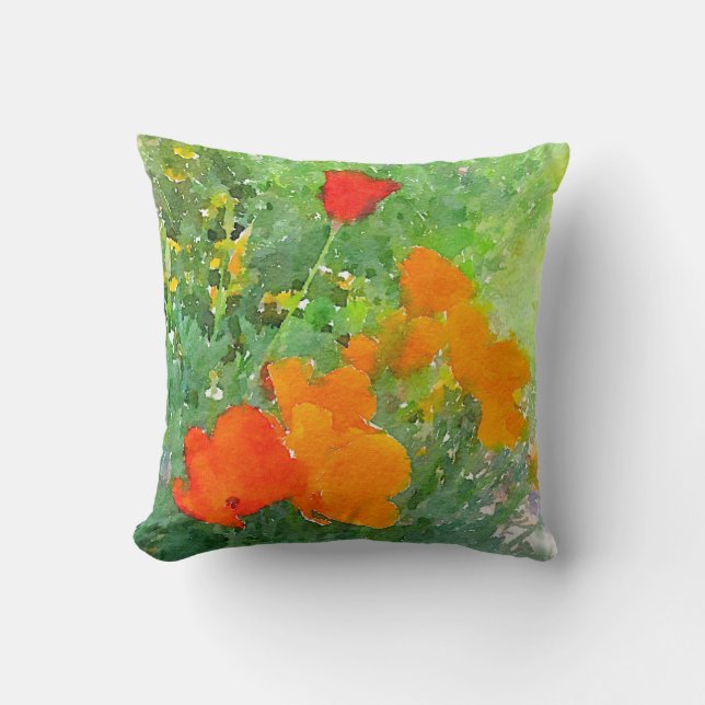 California Poppy Watercolor Pillow Kissen (Vorderseite)