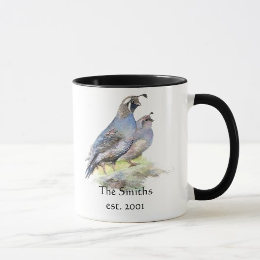 California Quai Birds Custom Date Monogram Family Tasse (Rechts)