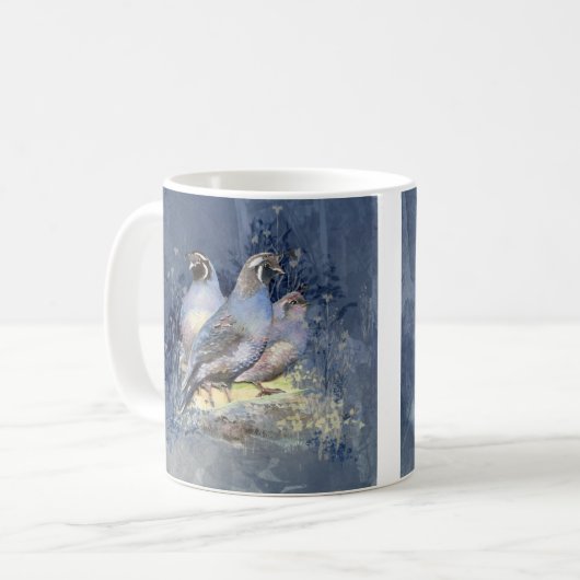 California Quail Bird in Blau Kaffeetasse (Vorderseite Links)