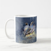 California Quail Bird in Blau Kaffeetasse (Links)