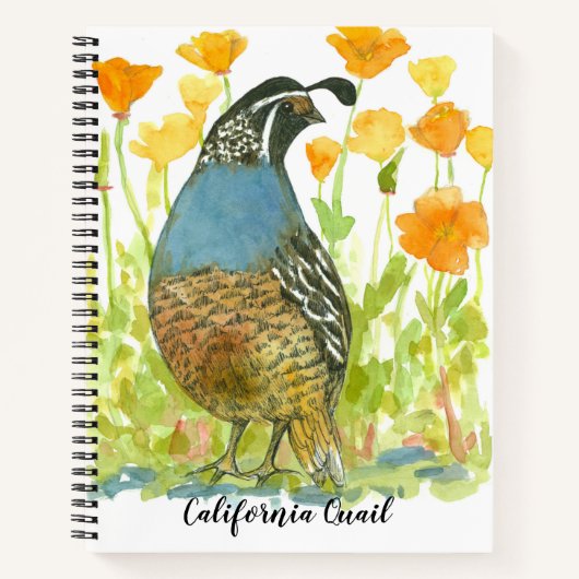 California Quail Bird Poppies Journal Watercolor Notizbuch (Vorderseite)