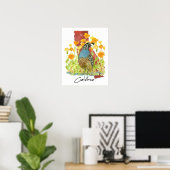 California Quail Bird Poppies State Shape Poster (Heimbüro)