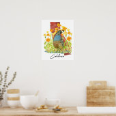 California Quail Bird Poppies State Shape Poster (Küche)