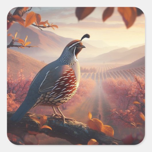 California Quail Birds Wildlife Art Quadratischer Aufkleber (Vorderseite)