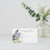 California Quail Business Card Bird Nature Visitenkarte (Stehend Vorderseite)