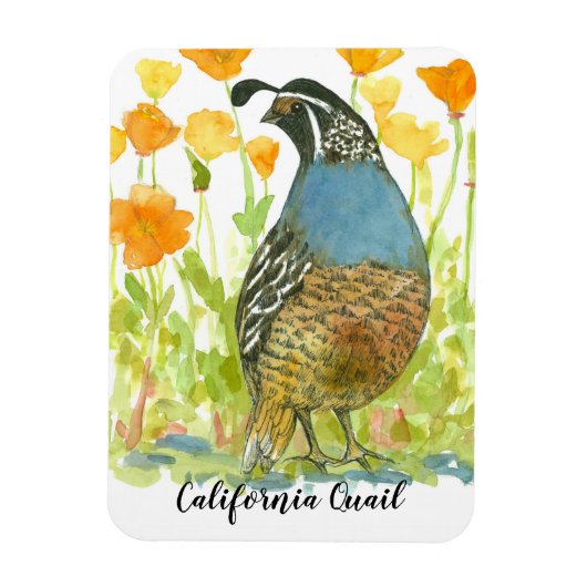California Quail Watercolor Pupies Painting Magnet (Vertikal)