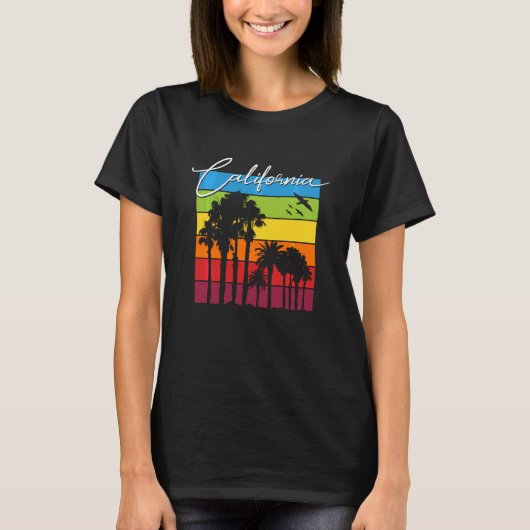 California Rainbow Palm Trees Cali Souvenir T-Shirt (Vorderseite)