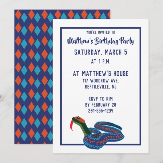 California Red Side Garter Snake Birthday Party Einladung (Vorne/Hinten)