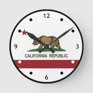 California Republic Bear Clock Runde Wanduhr