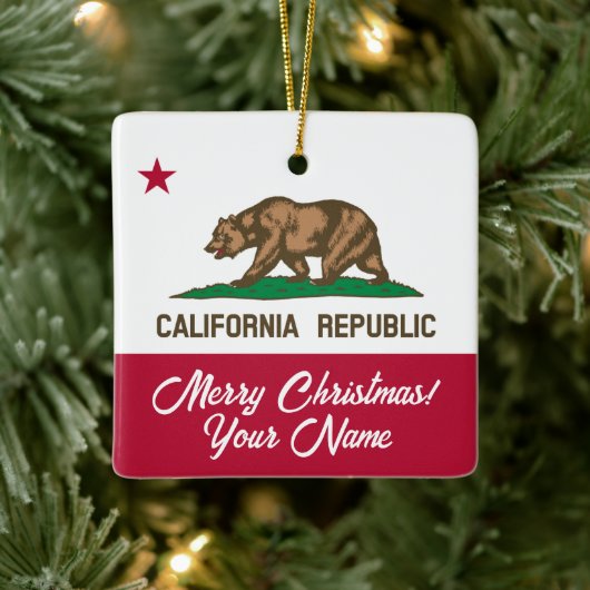 California Republic state flag custom Christmas Keramikornament (Baum)
