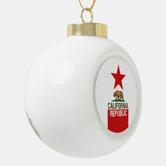CALIFORNIA REPUBLIC State Flag Red Star Keramik Kugel-Ornament (Links)
