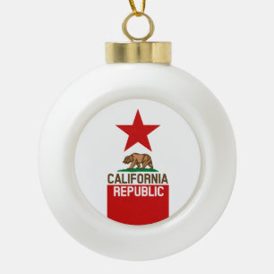 CALIFORNIA REPUBLIC State Flag Red Star Keramik Kugel-Ornament