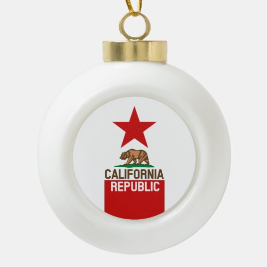 CALIFORNIA REPUBLIC State Flag Red Star Keramik Kugel-Ornament (Vorderseite)