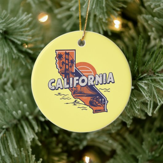 California Retro Staat Silhouette individuell anpa Keramik Ornament (Baum)