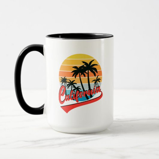 California Retro Sunset and Palm Trees Tasse (Links)